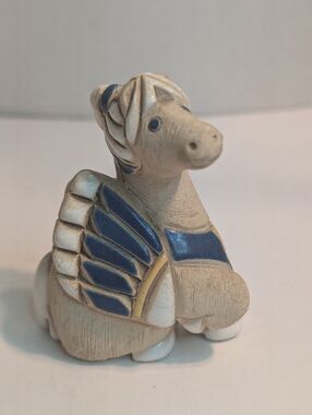 Artesania Rinconada Pegasus Blue Accents Figure.  Winged Horse. Signed.